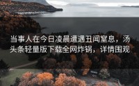 当事人在今日凌晨遭遇丑闻窒息，汤头条轻量版下载全网炸锅，详情围观