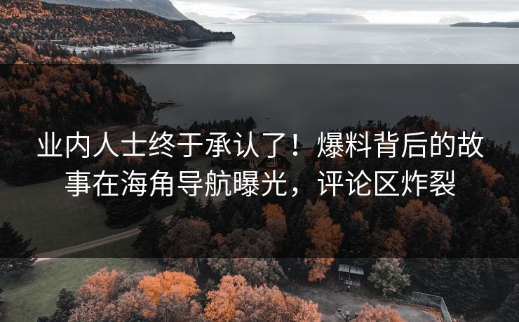 业内人士终于承认了！爆料背后的故事在海角导航曝光，评论区炸裂